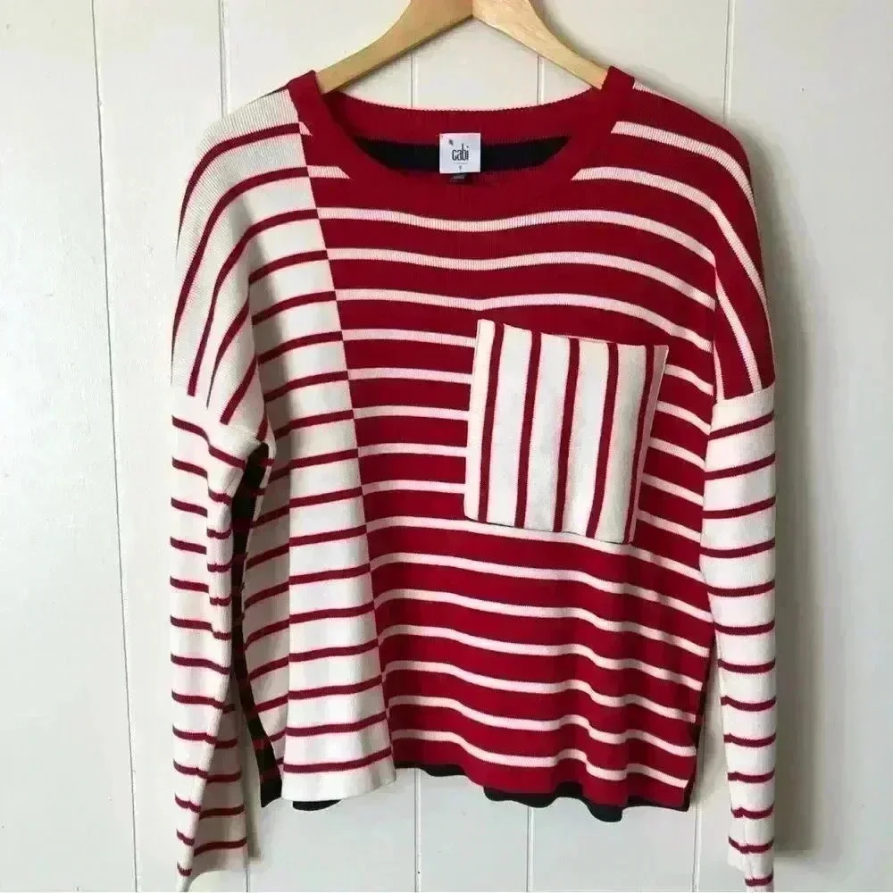 CAbi Striped Cotton Top Sweater Size S - Picture 2 of 10